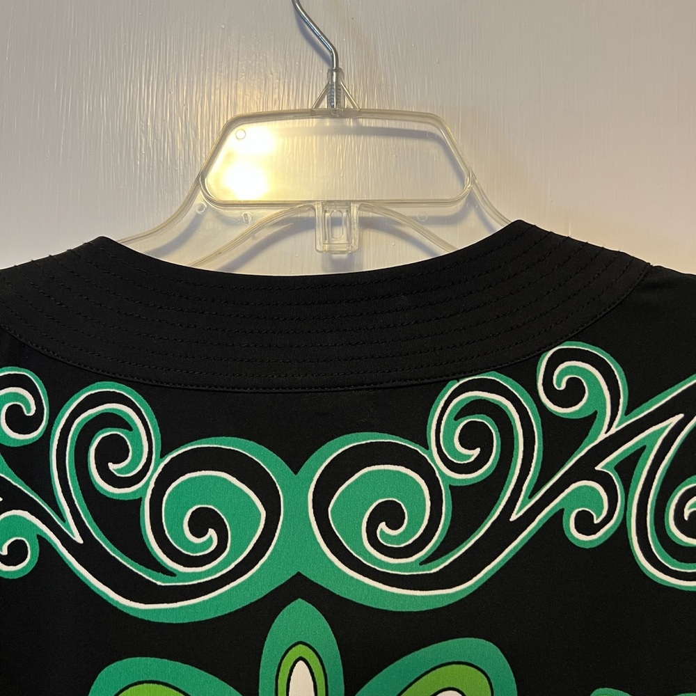INC International Concepts Green Black Retro Dress 1X Scoop Neck 3/4 Sleeve - Picture 9 of 10